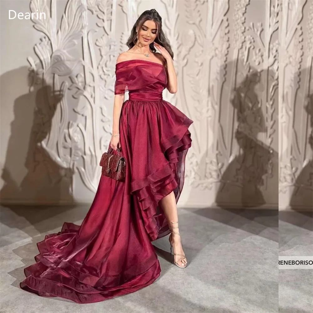 

Customized Prom Gown Formal Women Dearin Off-the-shoulder A-line Floor Length Skirts Draped Layered Bespoke Occasion Dresses Eve