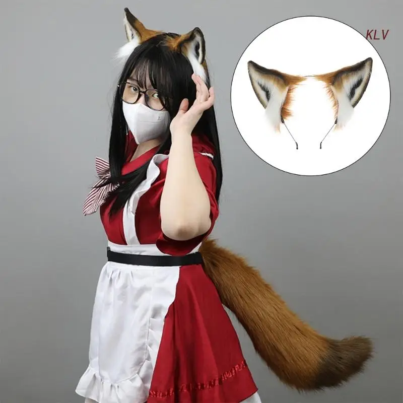 Furry Ear Anime Cosplays Hair Accessory Animal Ears Charming Foxes Headband Cute Plush Headdress for Costume Party