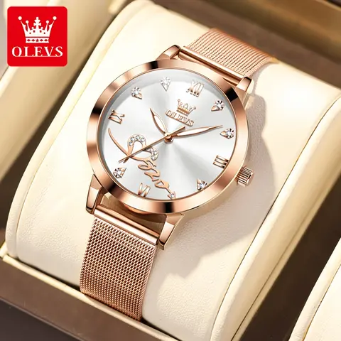 OLEVS 5530 여성용 정품 쿼츠 손목시계, 다이아몬드 체중계 메쉬 벨트, Reloj Mujer 방수 발광 숙녀 시계 선물