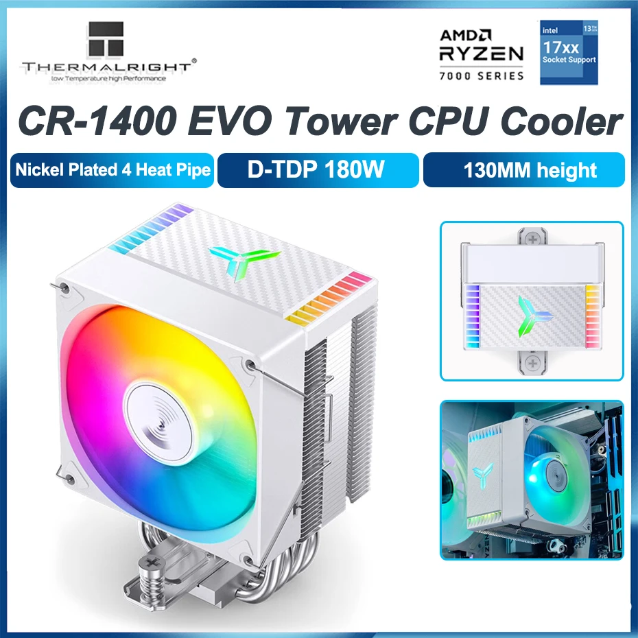 

JONSBO CR-1400 EVO Tower CPU Cooler 4 Heat Pipe 5V 3Pin ARGB Quiet Fan Air-Cooled Radiator For LGA1700 115X 1200 AM4 AM5