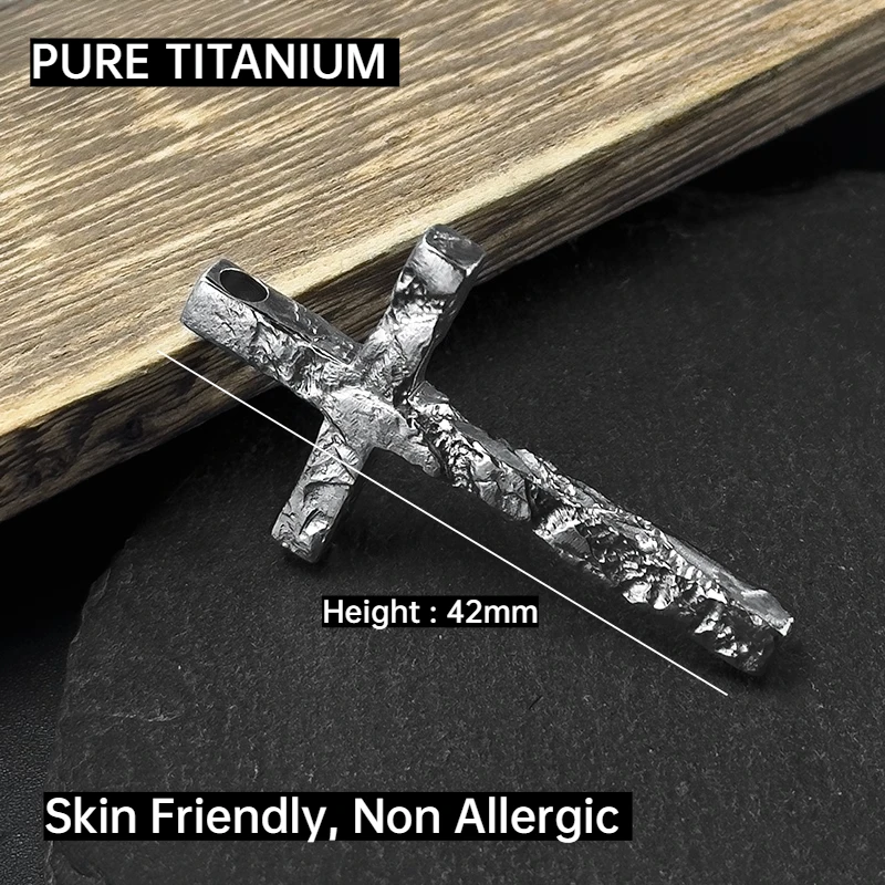 

42*24*4mm Pure Titanium Cross Pendant Premium Ice Flower Texture Cool Hip Hop American Style Pendant Skin-Friendly Non Allergic