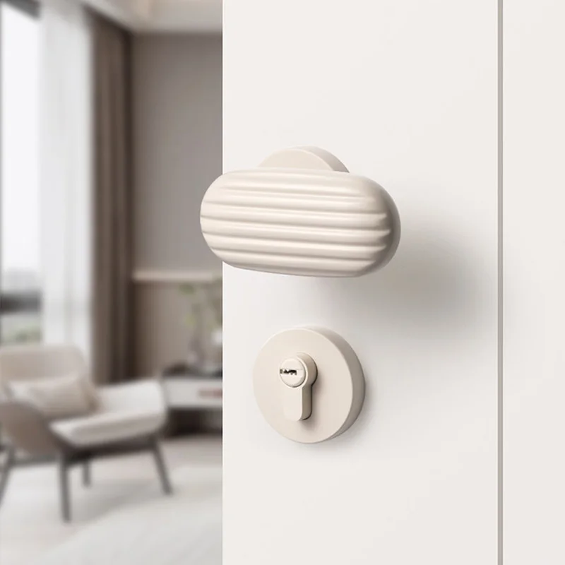 Cream Style Home Bedroom Door Lock Beige Room Wooden Door Handle Magnetic Suction Silent Split Interior Door Lock Hardware