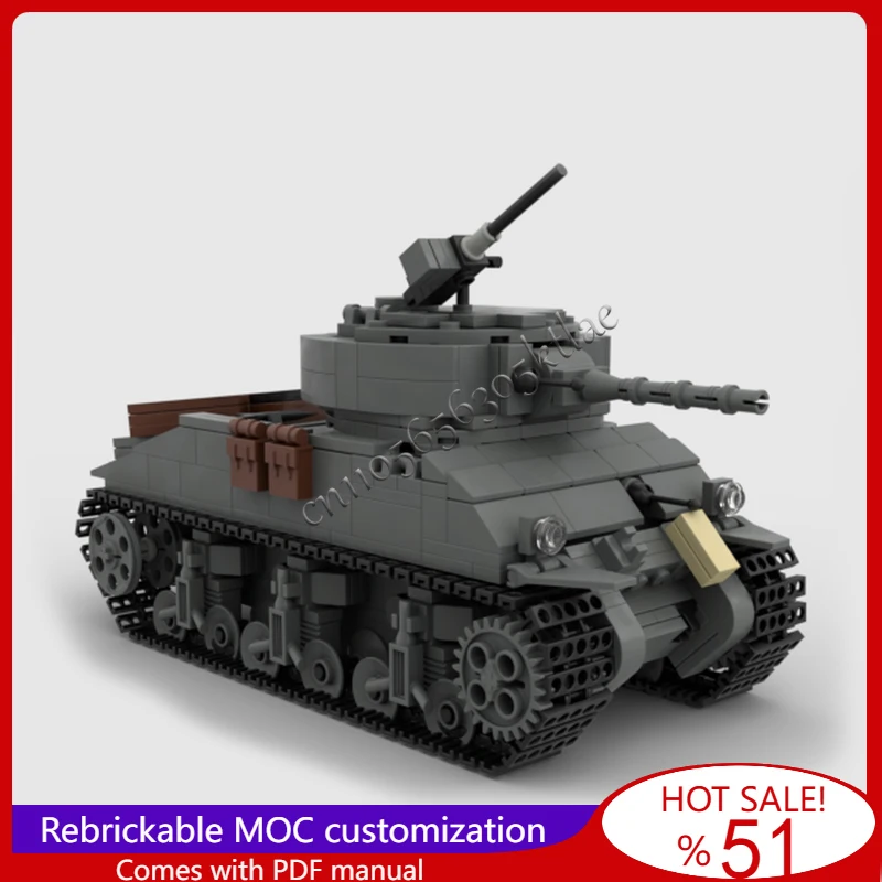 

692 Parts MOC Customize Battle Series M4A3 Medium Tanks Model DIY Assembled Educational Creative Children Toys Christmas Gifts