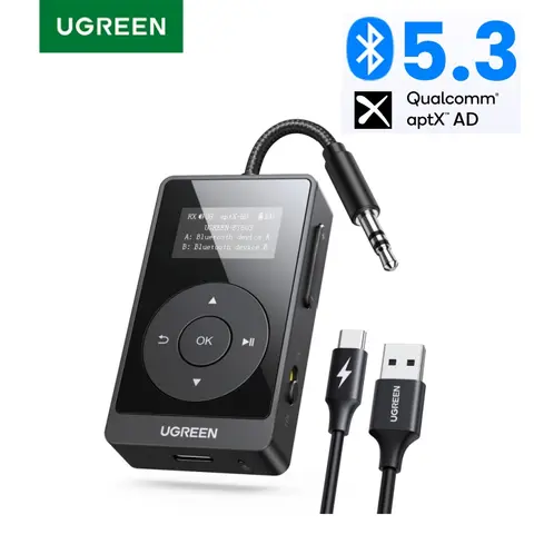 UGREEN aptX HD 비행기 블루투스, 모든 헤드폰용 무선 오디오 Aux, TV 비행용