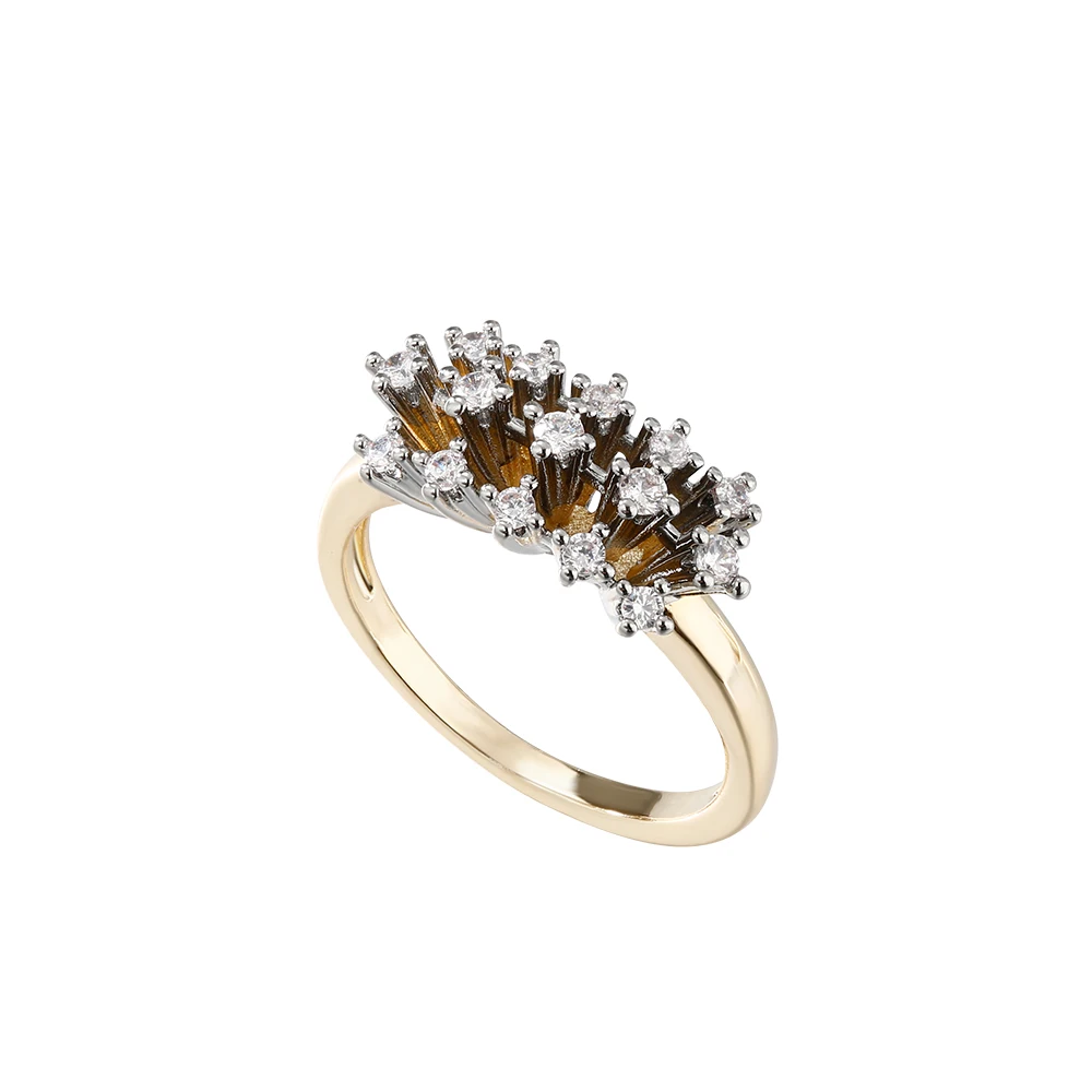Fächerförmige radiale Reihen von Diamantohrringen und -ringen, retro zweifarbiger Modeschmuck, vielseitig für Partys und Bankette. – Detail 10