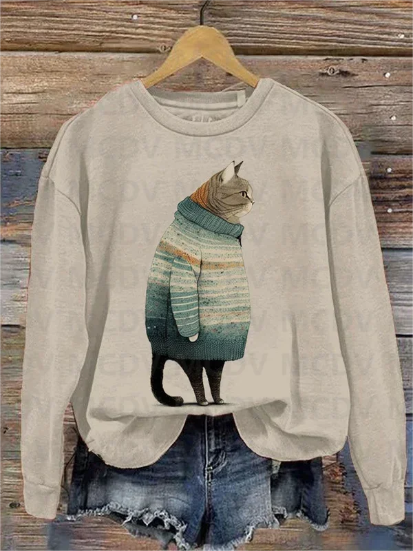 

Cute Winter Cat Art Pattern Print Casual Sweatshirt 3D Printed Women Casual Pullover