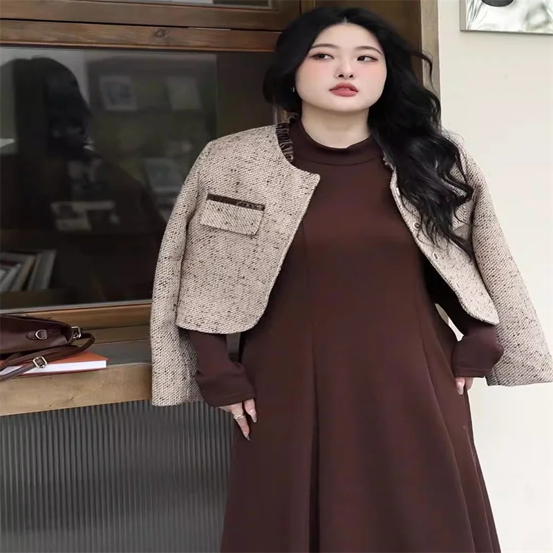 

Premium Plus Size Women's Dress with Round Neck and Waist for Comfortable Inner and Outer Wear in Autumn Winter Dresses C81