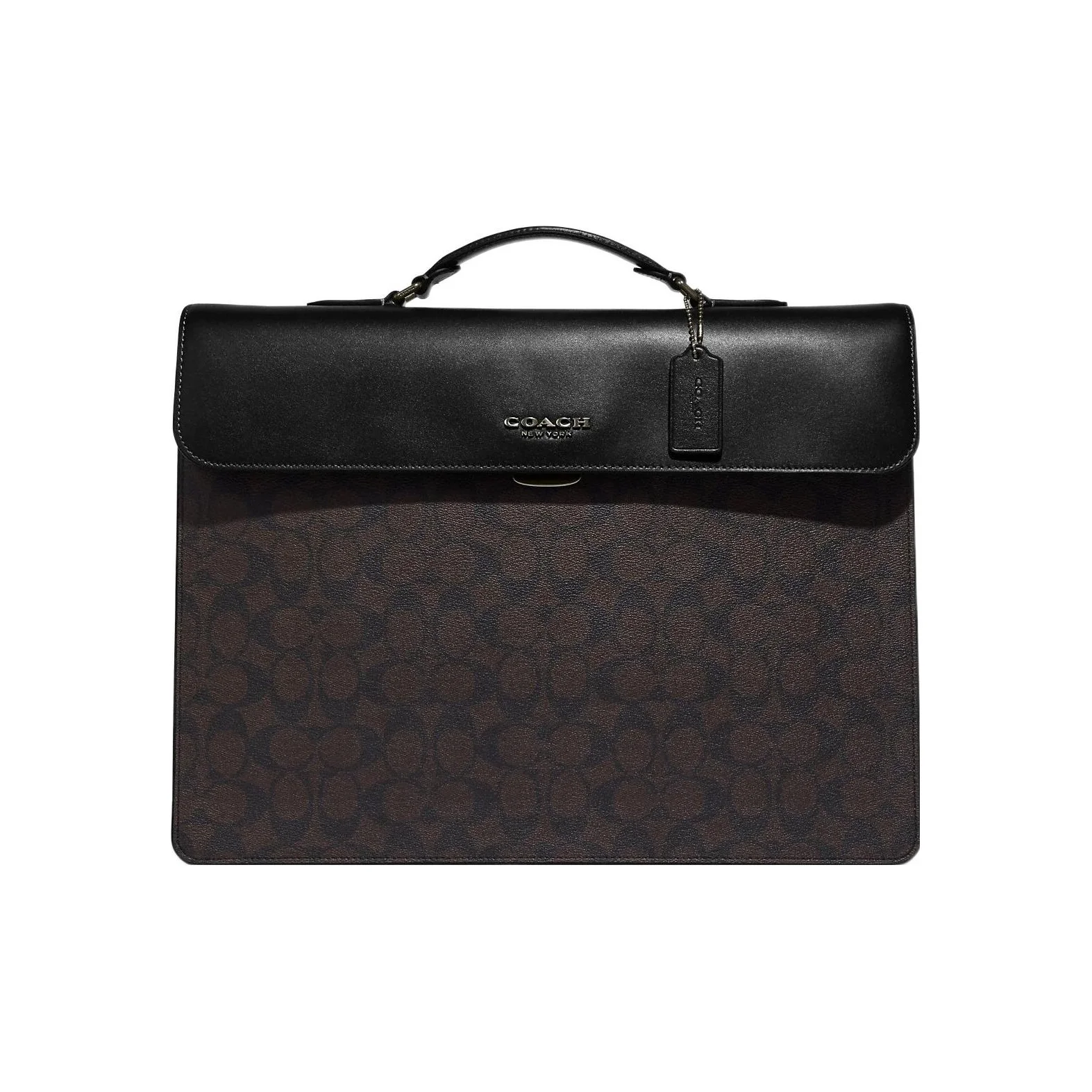 COACH Graham Coated Canvas With Calfskin Handbag Briefcase Large Men's Black & Dark Khaki C9827-QBAE4