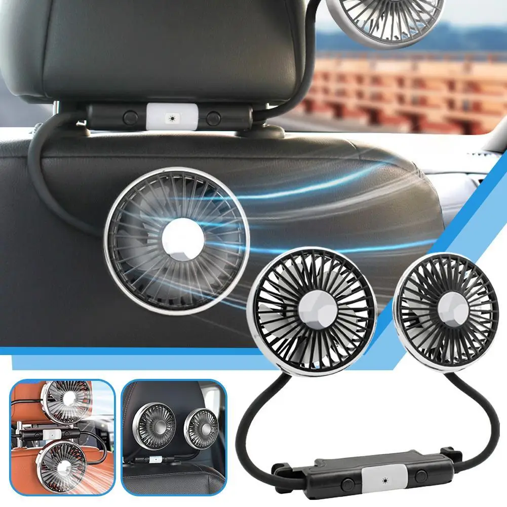 Dual Head Car Seat Rear Fan Flexible Hose Car Cooling Fans 3 Speed Low Noise Air Coolers Air Cooler Fan With LED Light for Car