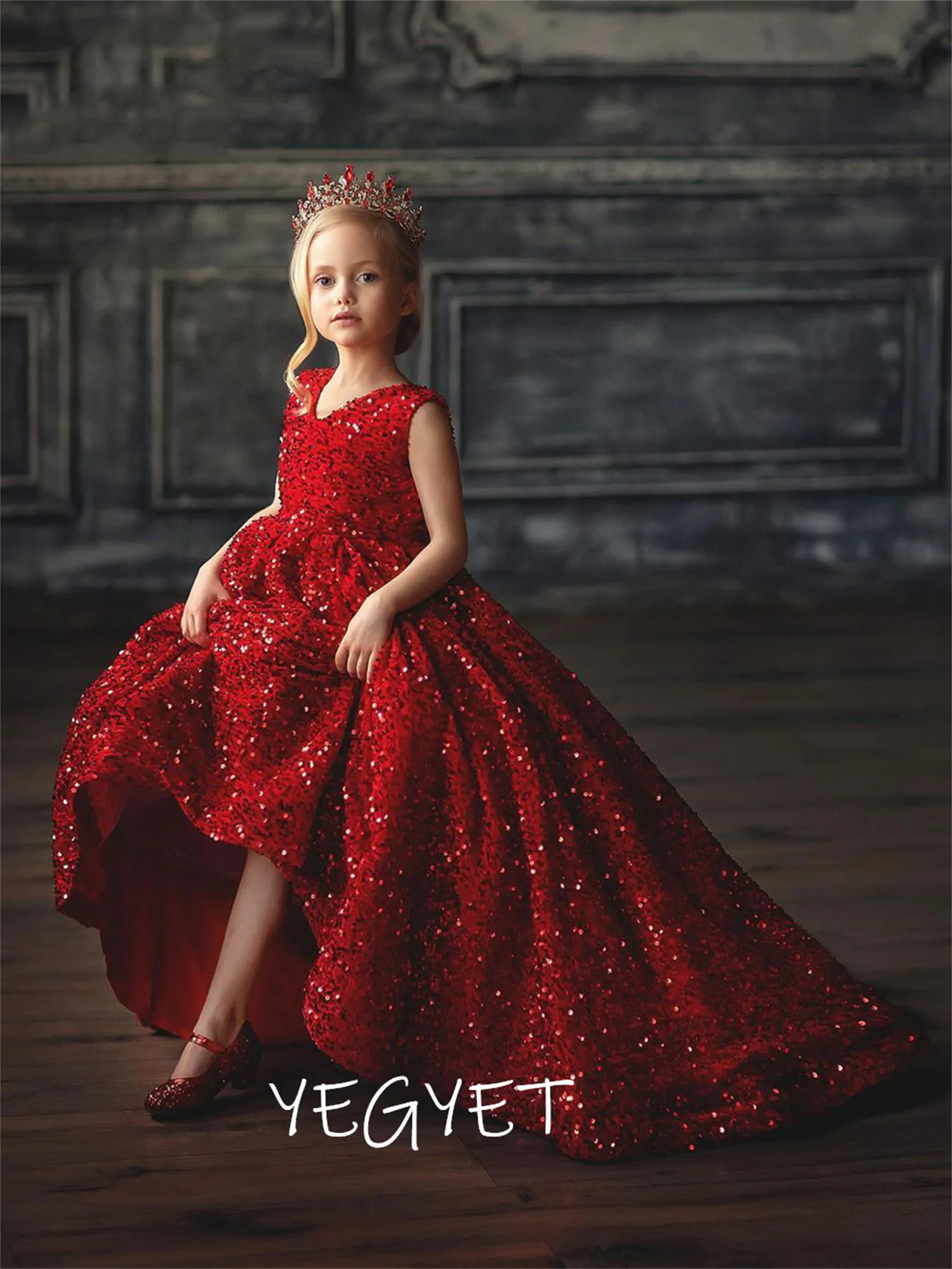 Vestido de princesa rojo con purpurina para niña, vestidos largos de flores con lentejuelas, bonito vestido de fiesta para bebé, regalo de cumpleaños y Navidad