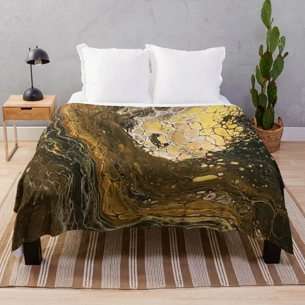 Browns, Black, White, and Gold pour painting Throw Blanket Decorative Sofa halloween Loose Blankets