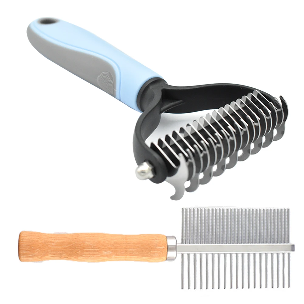 

Pet Dematting Grooming Set - Pet Grooming Brush Deshedding Tool Double-Sided Undercoat Rake with Grooming Comb for Dogs & Cats