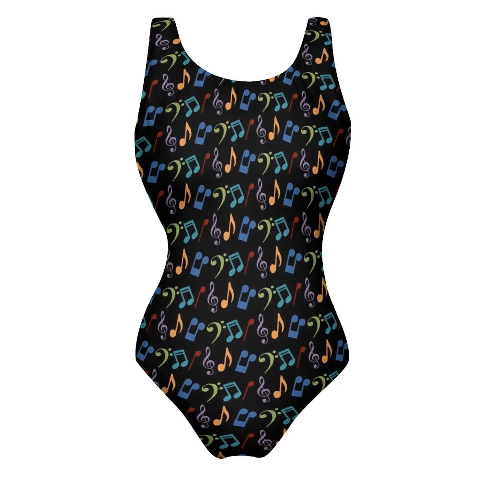 Rainbow Music Notes Swimsuit Retro Print Push Up Swimwear One Piece Surfing Bathing Suits Bodysuit Sexy Design Beachwear