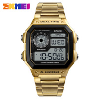 SKMEI Men Wristwatches Fashion Sport Male Watch Clock Retro 50M Waterproof Digital Watches For Mens 2 Time Chrono reloj hombre