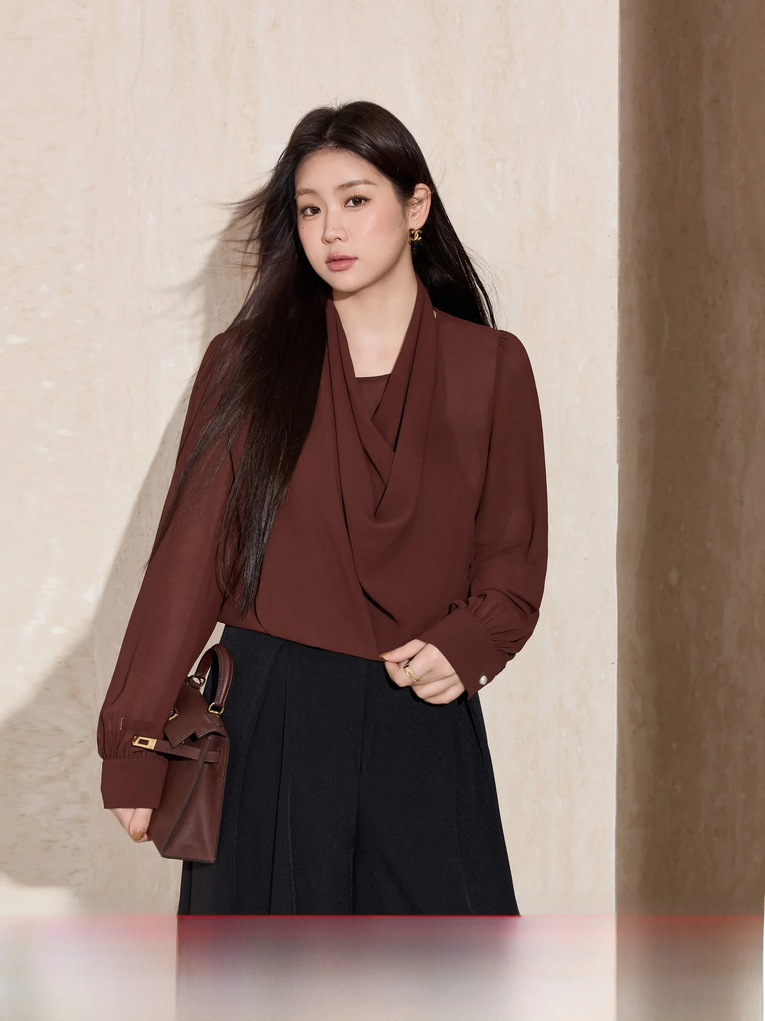 

Ele V-Ne Long Sve Chiffon irt for Women Large Size Spring New Arrival Office Sle Polyester Fiber Casual Top