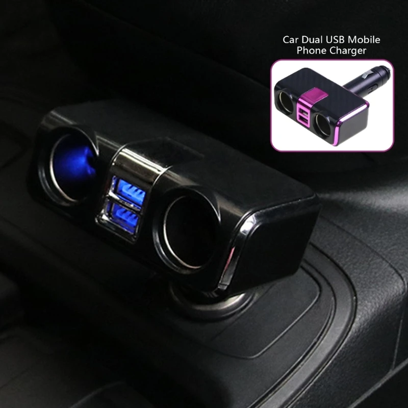 Car 2 Socket Cigarettes Splitters 2xUSB Port Car Charging Adapter 100W for Car Vacuum Cleaner Music Player