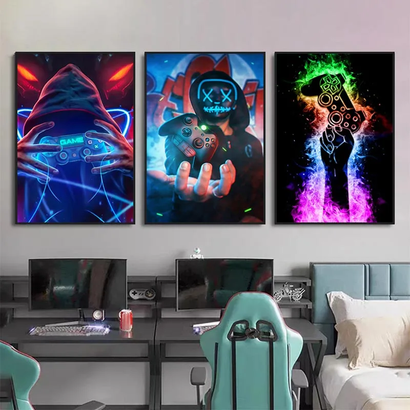 Punk Style Gaming Room Gamepad Canvas Paintings Posters and Prints Wall Art Pictures Gamer for Boys Children Room Decor Gift