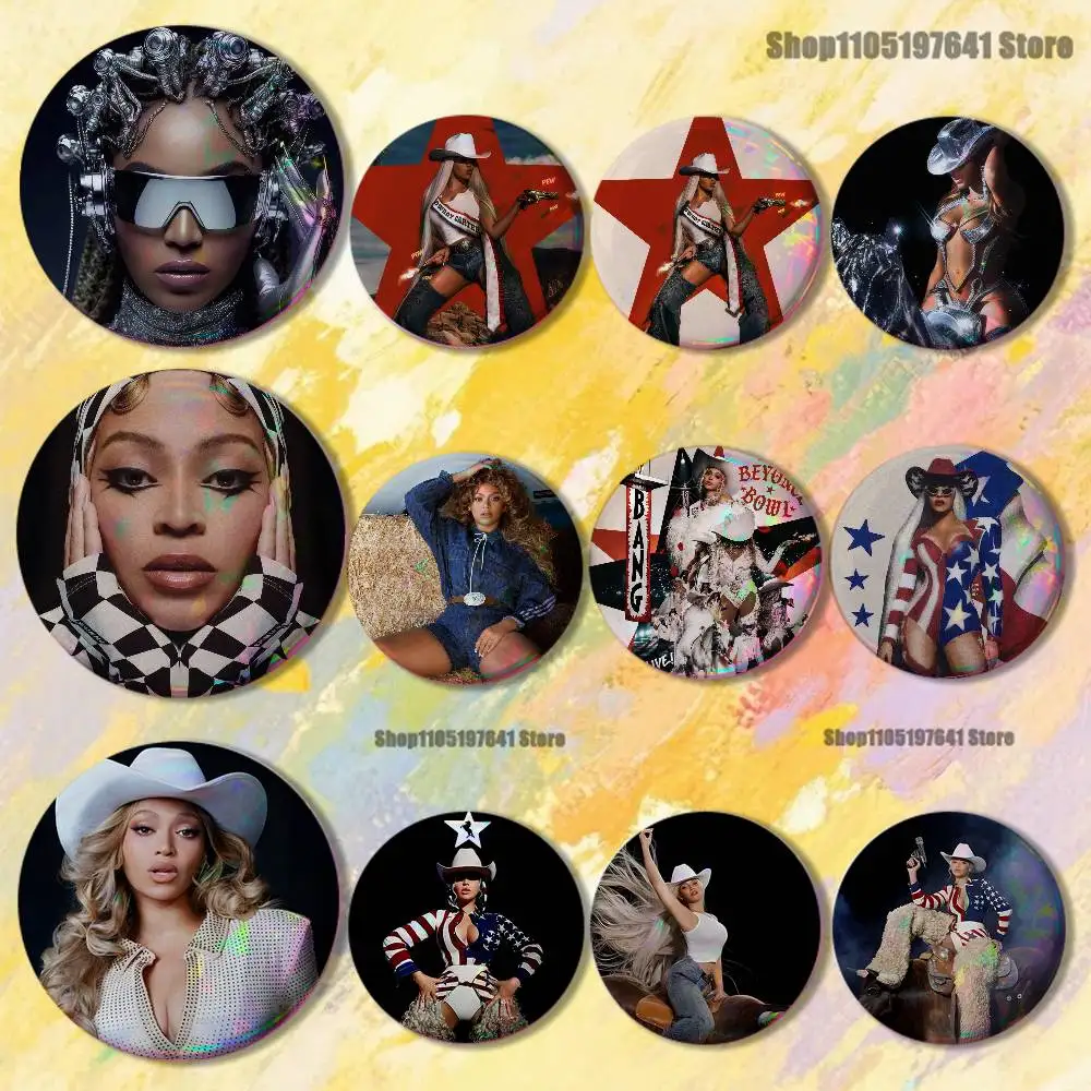 

Singer B-Beyonce Cowboy Badges Button Round Creative Pin Brooch Badge Bag Decor Accessories Fans Collect Friends Gifts