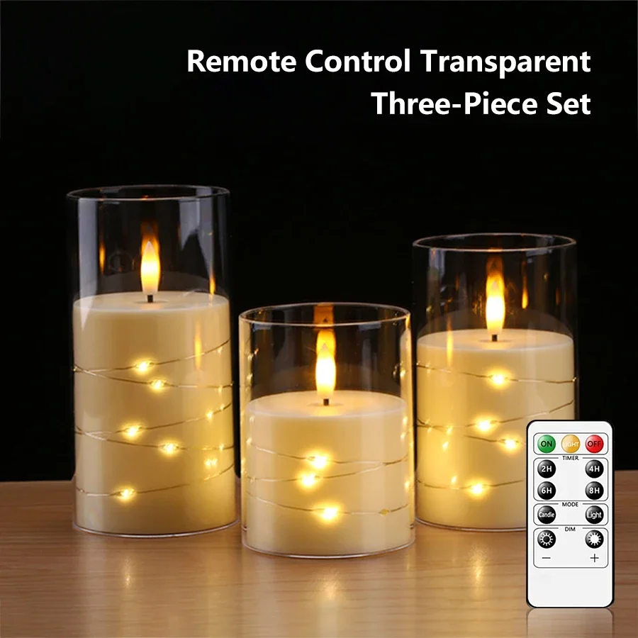 Flameless LED Candles with Embedded Star String Battery Operated Flickering Pillar Candle Light with Remote and Timer Home Decor