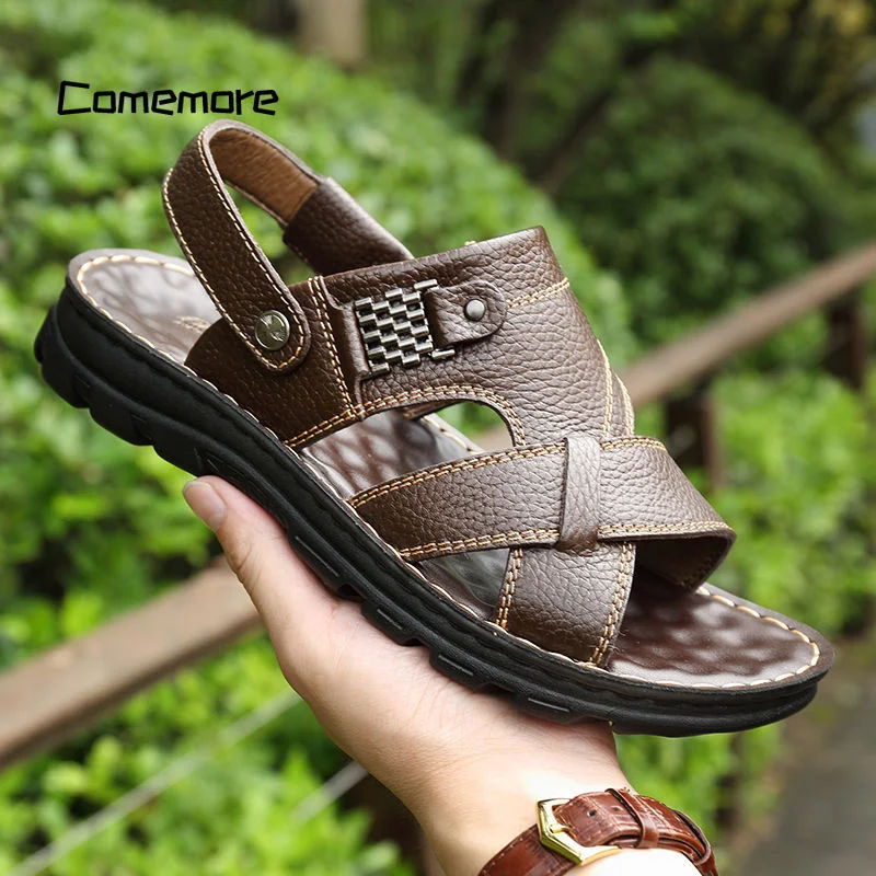 Comemore Non-slip Leather Sandal Soft Slippers Zapatos Flat for Mens Casual Shoes Sandalias Men's Sandals Beach 2023 Summer New