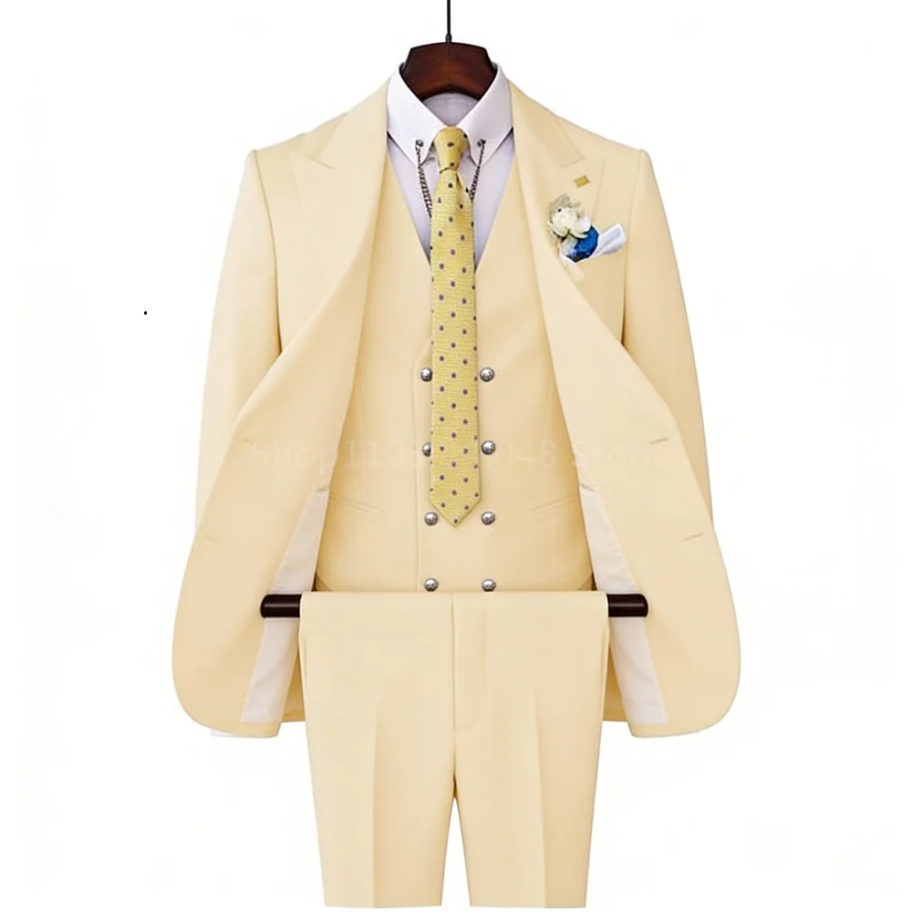

Smart Casual 3 Piece Peak Lapel Single Breasted Wedding Suit for Men Fashion Formal Best Man Groom Tuxedo Slim Fit Costume Homme