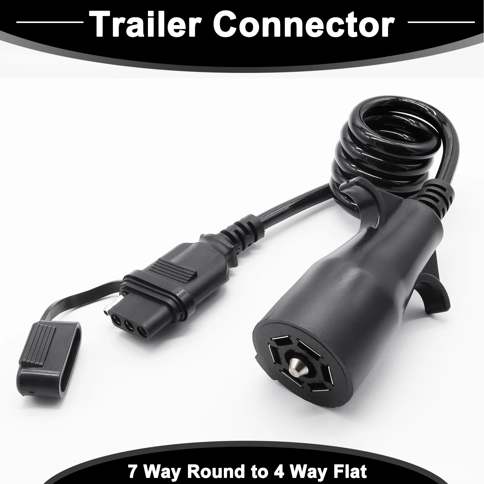 7 Way Round to 4 Way Flat Coiled Trailer Adapter 7 Pin to 4 Pin Coiled Pigtail Extension Wiring Connector RV Trailer Light Plug