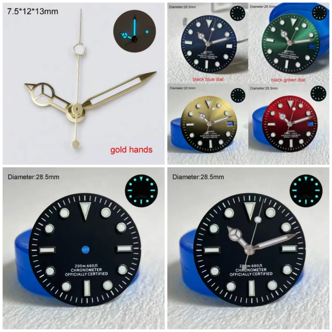 28.5mm NH35 S Logo Dial SUB S Dial Marine Dial Blue Luminous Fit Japanese NH35 Automatic Mechanical Movement Modification Parts