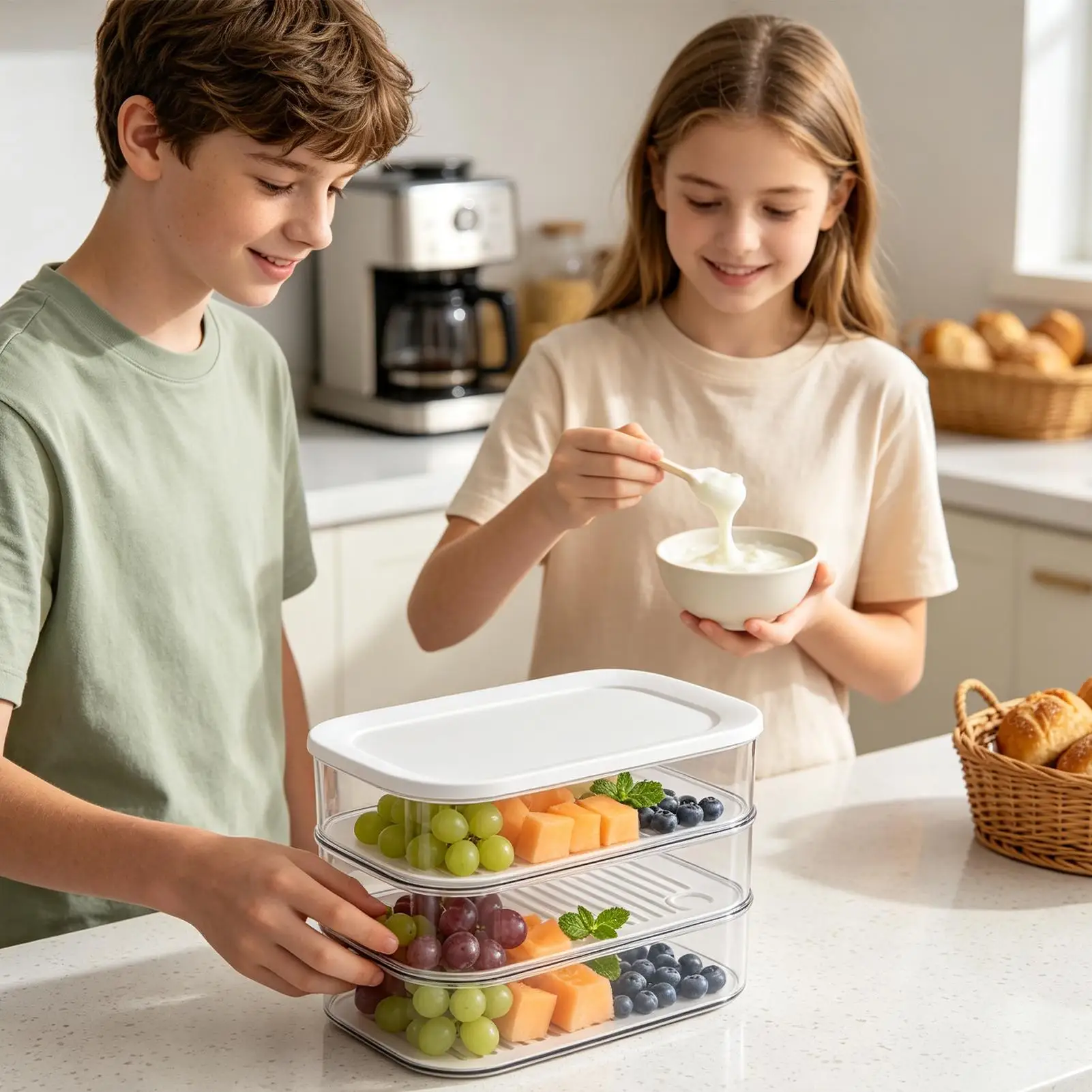 Refrigerator Multi-purpose Food Storage Container With Lid Stackable Meat Cheese Fresh-Keeping Organizer Box Home Kitchen Fridge