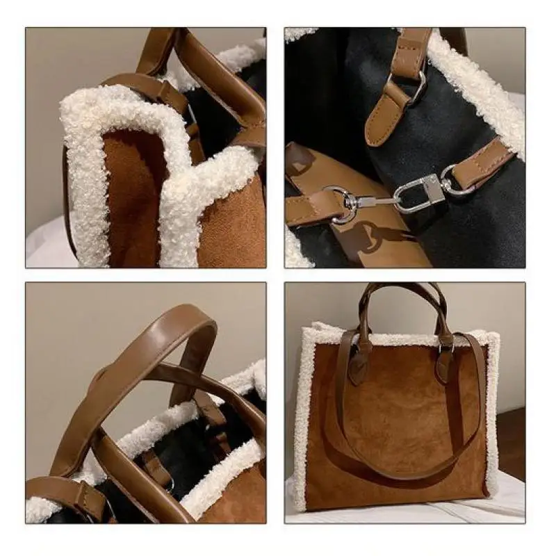 Winter Women\'s Suede Shoulder Bag Purses and Handbags Luxury Designer 2021 High Quality Stitching Plush Female Handbag Sac Bolso