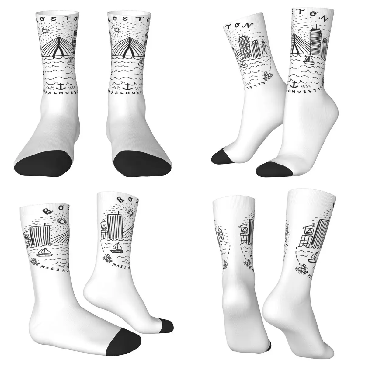 بوسطن ماس أفق كولاج الجوارب Harajuku جوارب امتصاص العرق كل موسم الجوارب الطويلة لهدايا عيد الميلاد الرجل المرأة