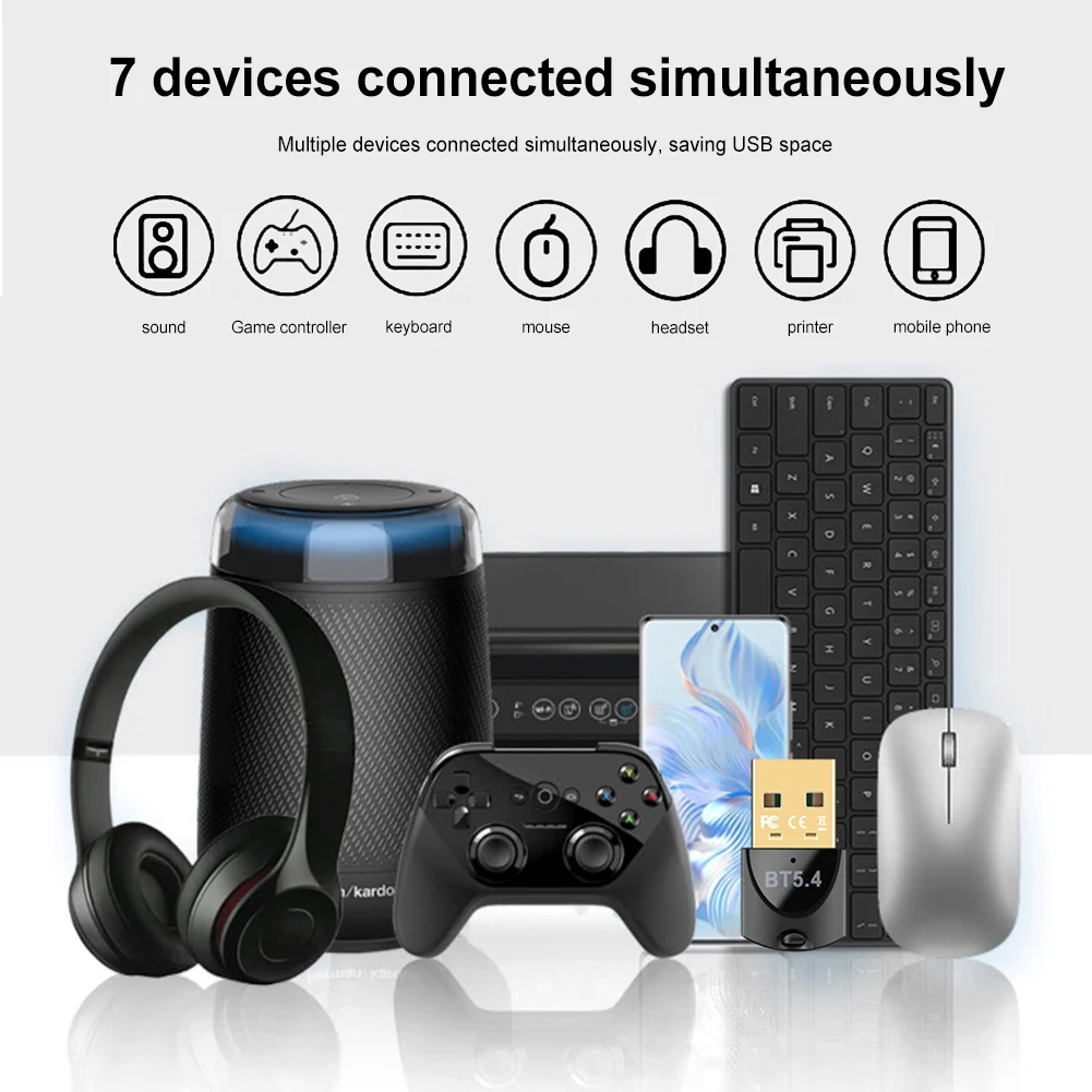 USB Bluetooth 5.4 Adapter Transmitter Receiver Driver Free Wireless BT 5.4 Dongle Adapter for PC Computer Wireless Speaker