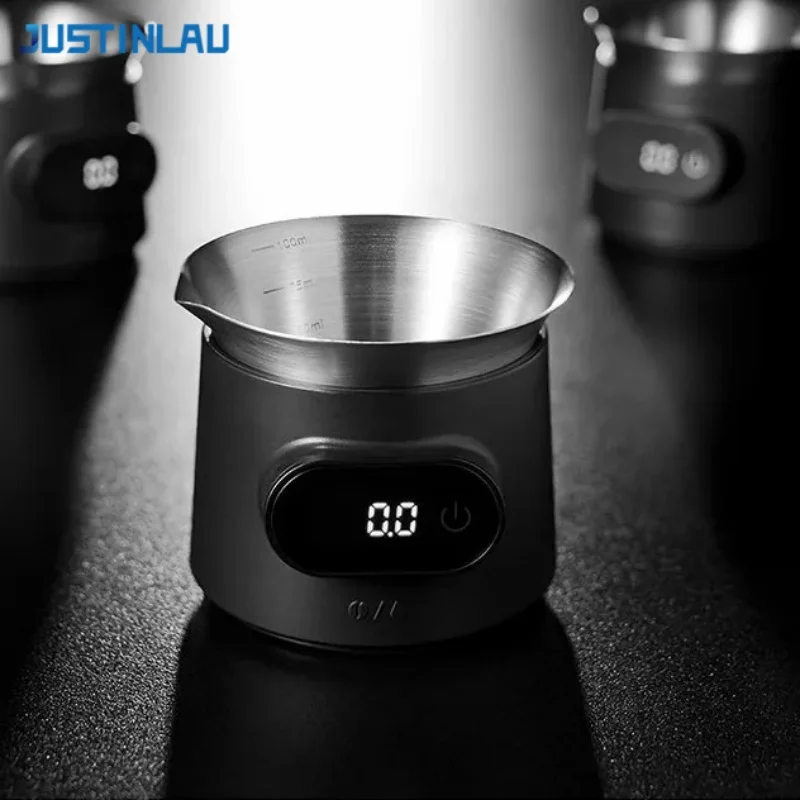 JUSTINLAU High Precision Coffee Scale with Measuring Cup Dual-Range Weighing Beans Scale for Power/Liquids Home Barista Tools