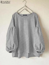 ZANZEA Stylish Work OL Blusas Vintage Chemise Fashion Striped Blouse Women Autumn Tops Casual O Neck Long Sleeve Loose Shirt