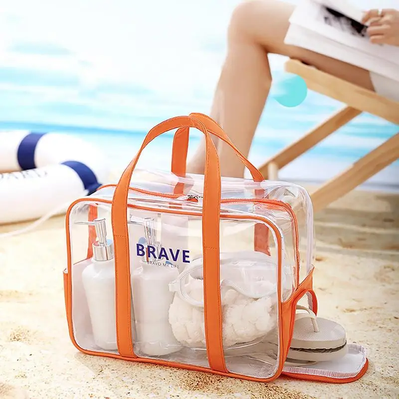 Clear Sports Bag Portable Beach Bag Swimming Bag Toy Organizer Laundry & Beach Tote Large PVC See-Through Bag With Reinforced