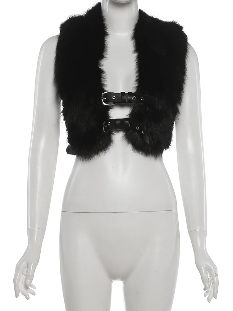 Weird Puss Sexy Furs Tanktop Damen Herbstmode Metallschnallengürtel Rückenfreies Neckholder-Top Y2K Trend Midnight Street Club Weste – Detail 3