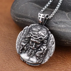 Trendy Men's Stainless Steel Shepherd Jesus Pendant Chain Holy Family Amulet Vintage Christian Jesus Necklaces Jewelry Wholesale