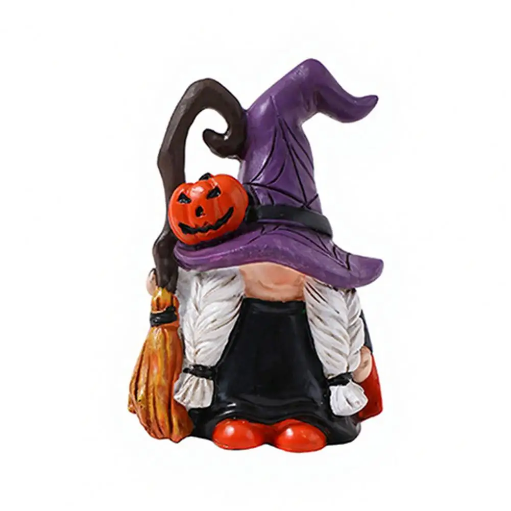 Gnome Figurines Halloween Witch Hat Gnome Figurine Mini Resin Statue Dwarf Sculpture Ornament for Indoor Outdoor Holiday Decor