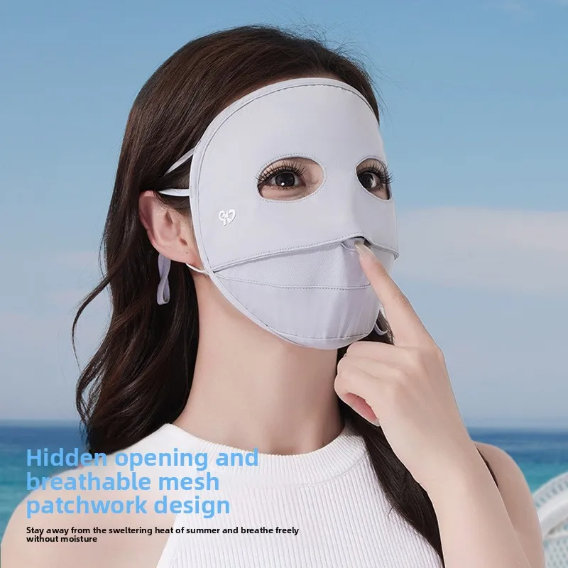 Sunscreen Mask Full Face Women's Summer New UV Protection Mask Face Kini Breathable Sunshade Ice Silk Sunscreen Mask