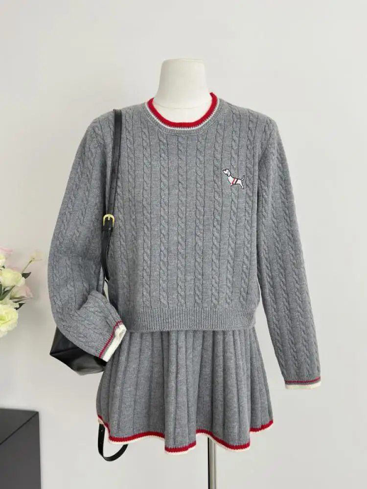 Conjuntos de moda para mujer, cárdigan de mezcla sólida de estilo coreano, Tops informales de punto sueltos, faldas plisadas de cintura alta, novedad de otoño 2024