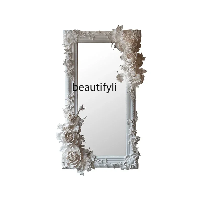 

French retro carved half villa living room entry floor-to-ceiling mirror bedroom cloakroom wall-mounted full-length mirror