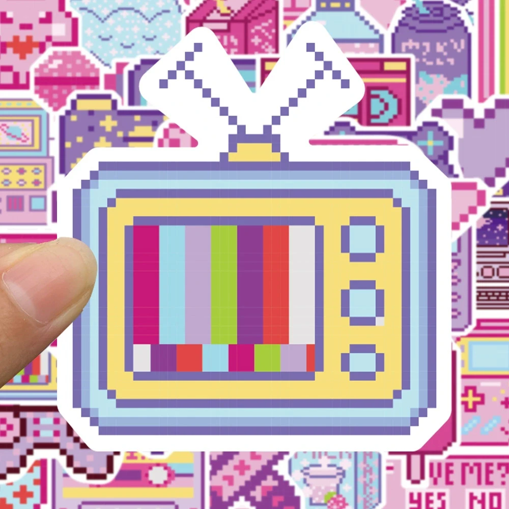 10/30/50 Stück Rosa Lila Pixel Cartoon Aufkleber INS-Stil Graffiti-Sticker DIY Wasserflasche Gepäck Laptop Niedliche Ästhetische Aufkleber