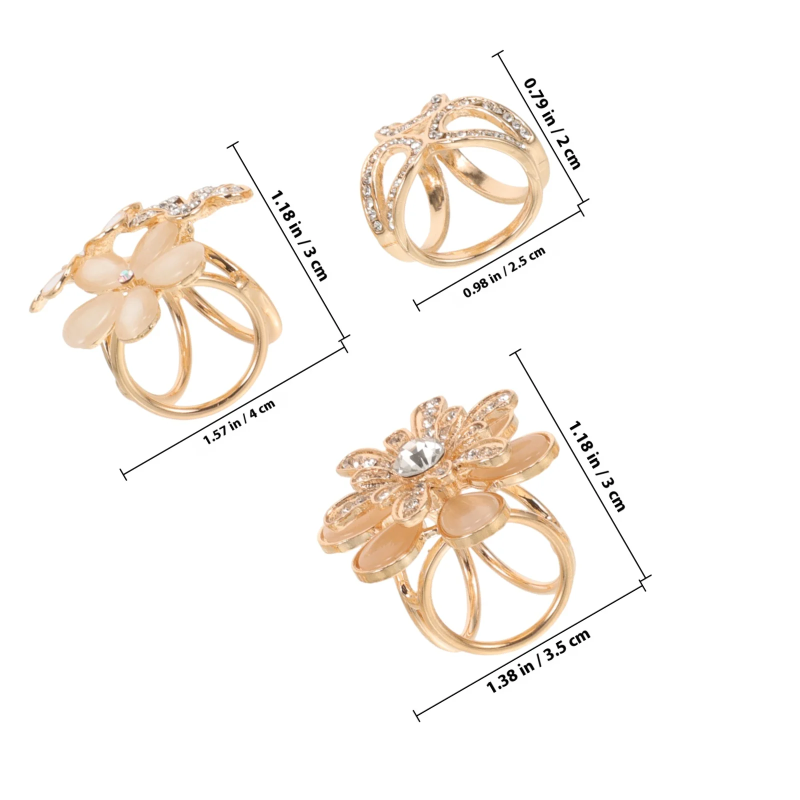 3Pcs Rhinestone Scarf Rings Chic Scarf Clips Shawl Buckles Clothes Accessories for Women Fashionable Decoration