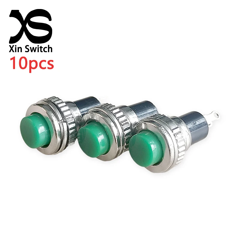 10 Stück DS-316 grüner selbstrückstellender, feststehender, runder Drucktaster mit 2 Pins, 10 mm, 0,5 A, 250 V AC, Türklingel-Druckschalter – Detail 1