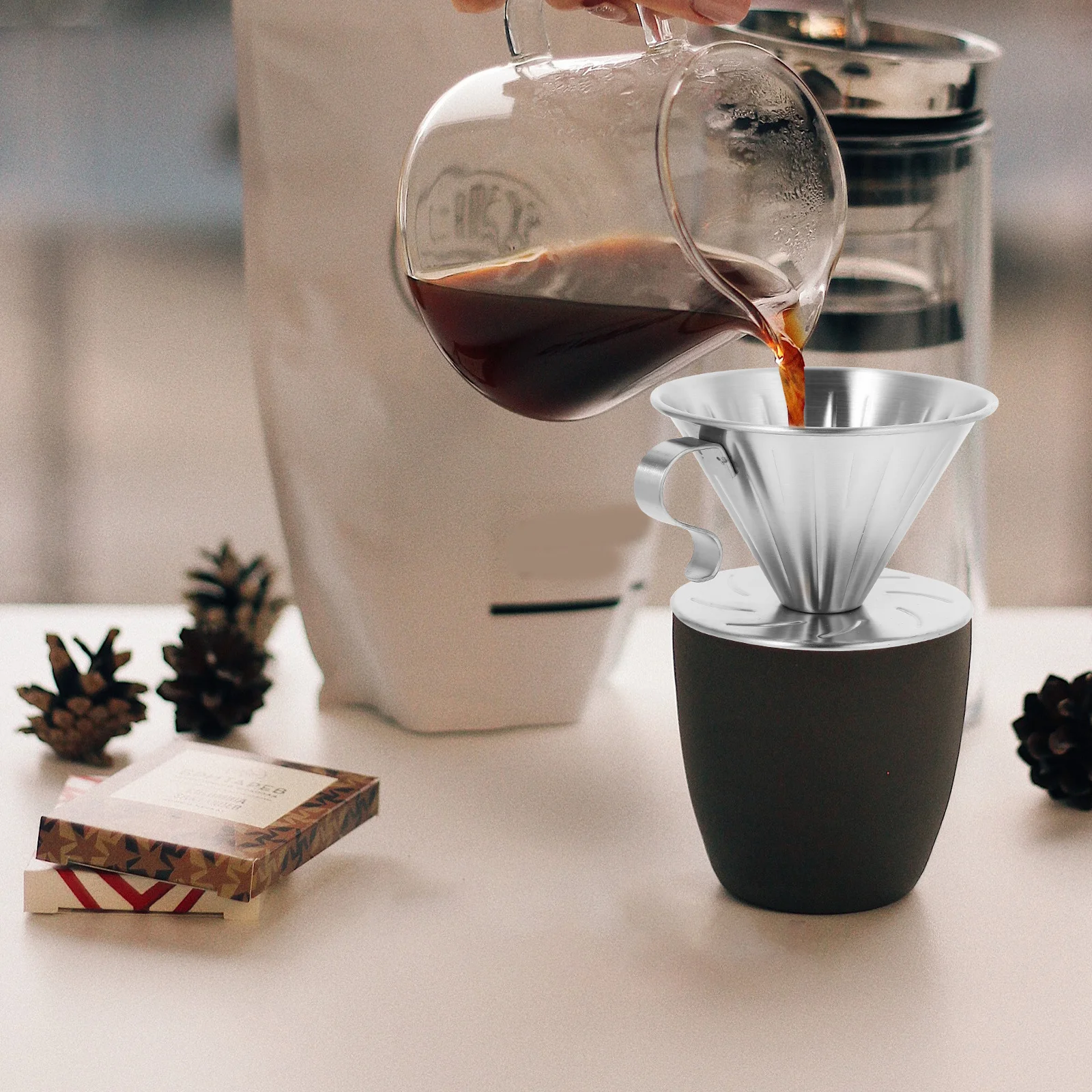 

Stainless Steel Coffee Filter Cone Coffee Dripper Cup Handheld Filter Tea Slag Funnel Precision Filtering Durable Easy Use