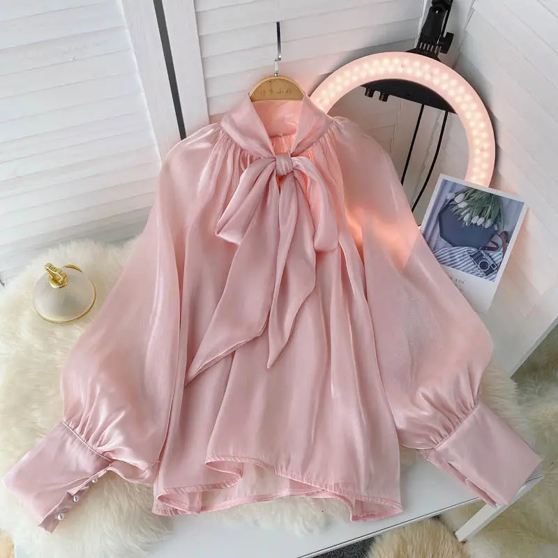 Vintage long sleeve puff sleeve solid Blouse Korean Fashion Sexy office lady Shirt  women clothing