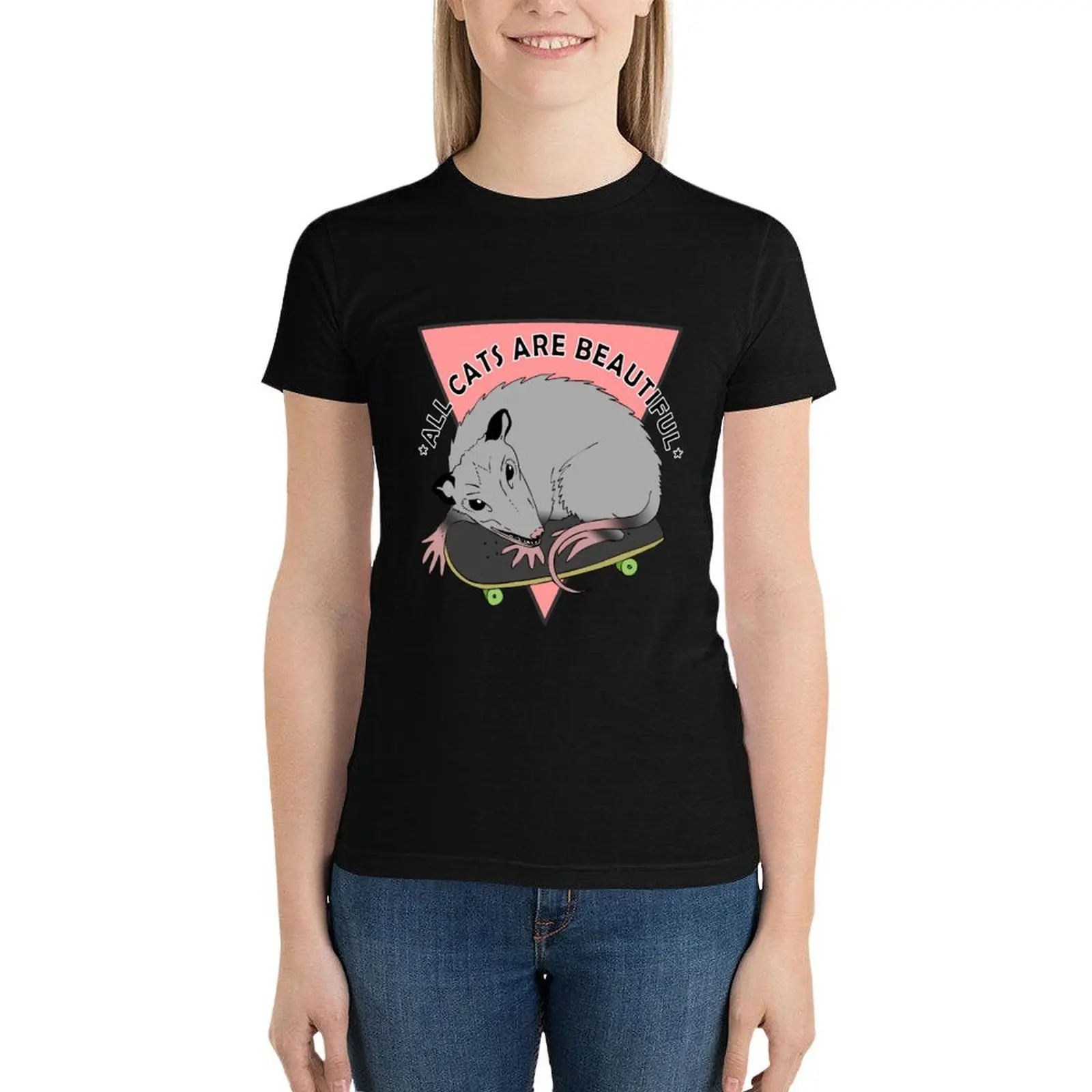 all cats are beautiful skateboarding opossum T-Shirt Blouse aesthetic clothes t-shirts for Women graphic tees funny