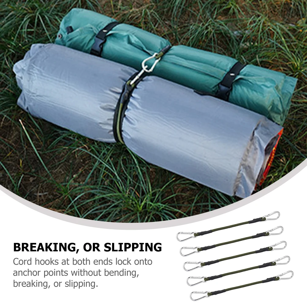 

5 Pcs Tent Lanyard Elastic Straps with Hooks Luggage Rope Bungee Cords Outdoor Heavy Duty for Suitcases
