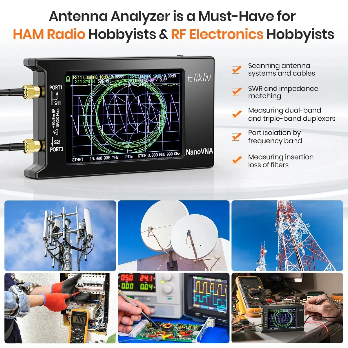 NanoVNA-H New Updated NanoVNA-H4 4inch Vector Network Analyzer 10k-1.5GHz HF VHF UHF Antenna Analyzer