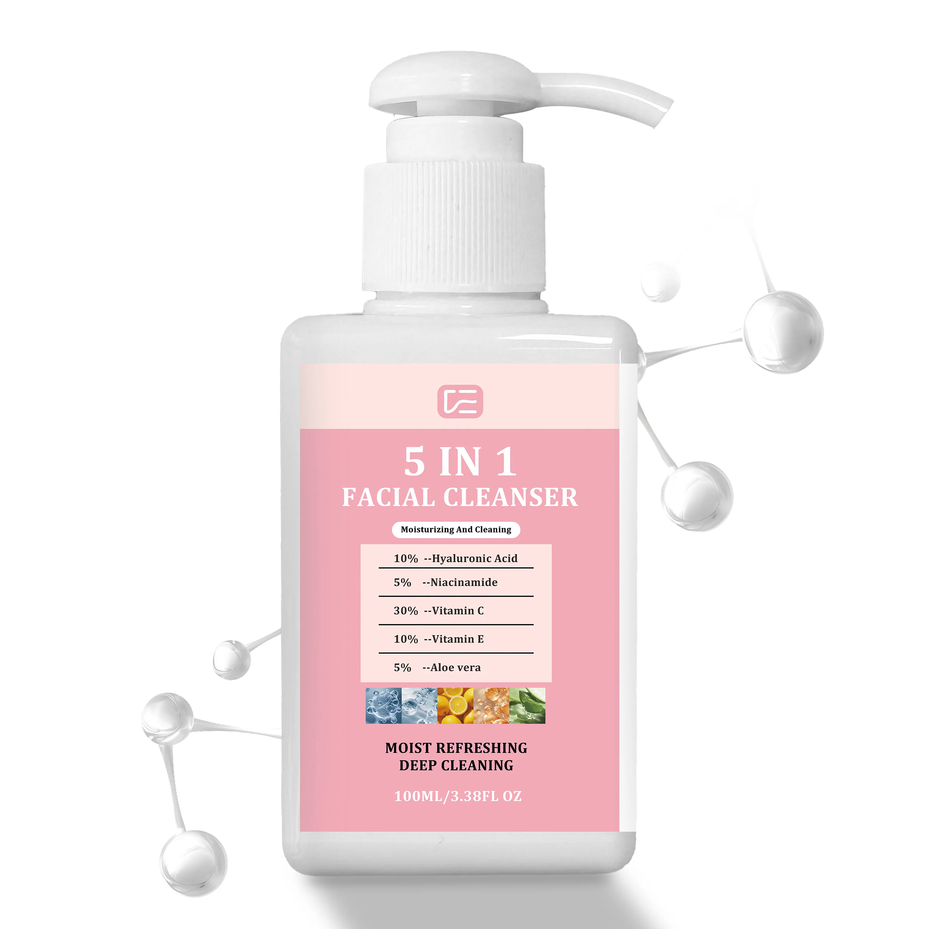 5-IN-1 Facial Cleanser 100ML/3.38FL OZ Gentle Non-Drying Hydrating Wash Normal/Oily/Combination Skin Face Lip Eye Makeup Remover