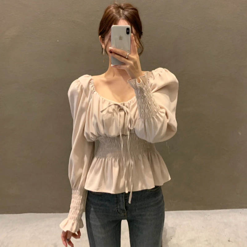 Blouses Women Pure Retro Slim Elegant Design Simple Creativity Ulzzang Crop Female All-match Stylish Tender Spring Casual Daily